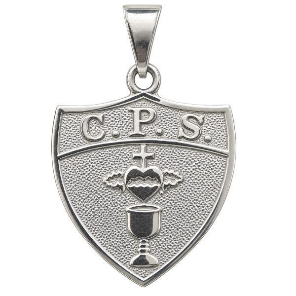 Escudo del Colegio de la Preciosa Sangre reproducido en plata