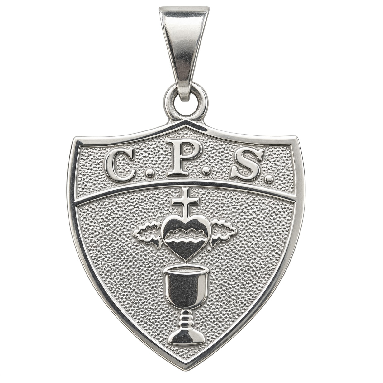 Escudo del Colegio de la Preciosa Sangre reproducido en plata