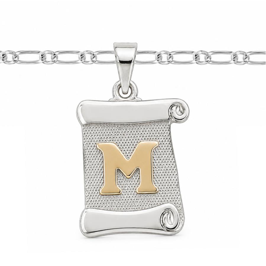 Pergamino plata con oro con cadena de plata 950 de 50 cm