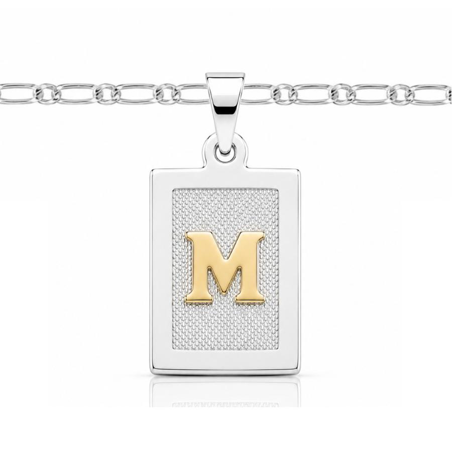 Medalla letra plata con oro con cadena de plata 950 de 50 cm