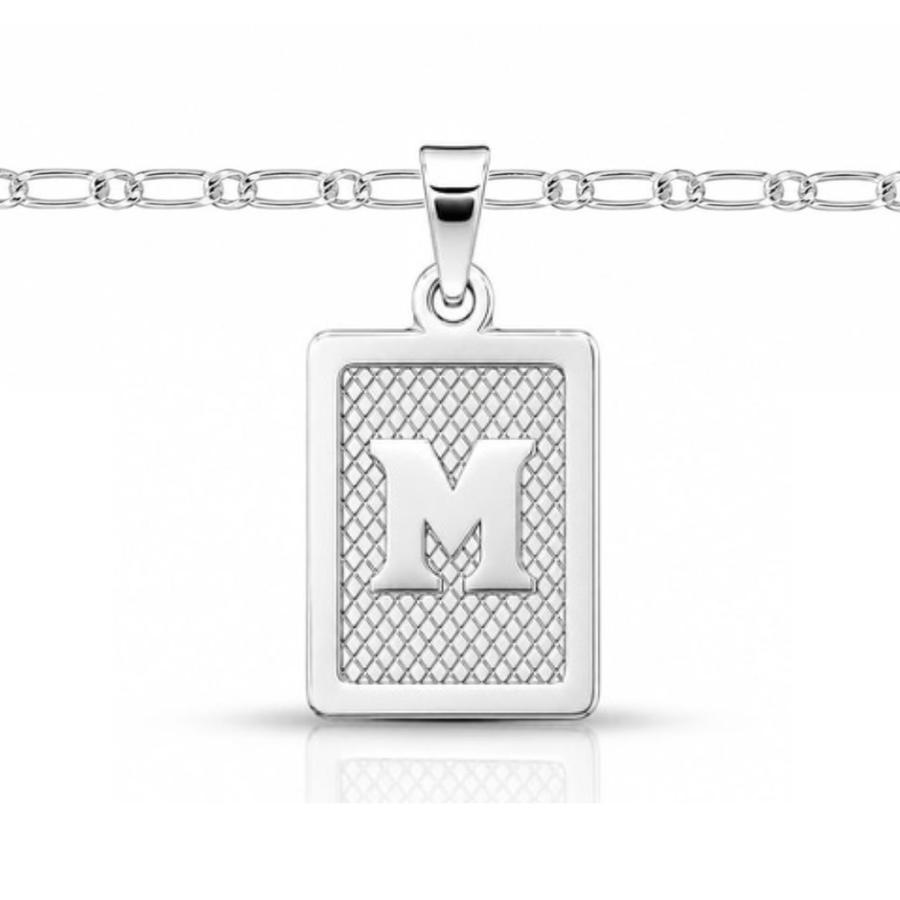 Medalla letra rectangular en plata 950 con cadena